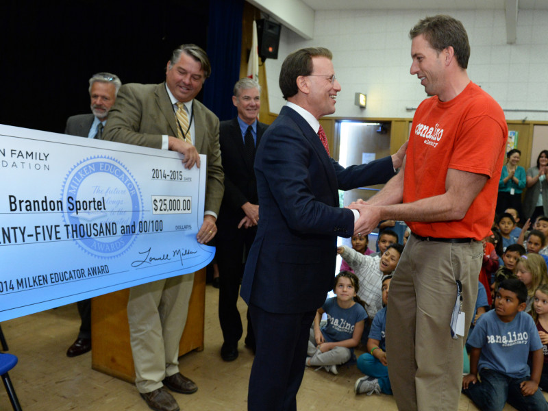 Lowell Milken and Milken Educator Brandon Sportel